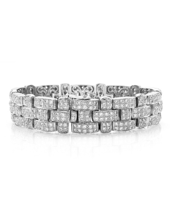 Pave Diamond Basket Weave Bracelet in 18K White Gold